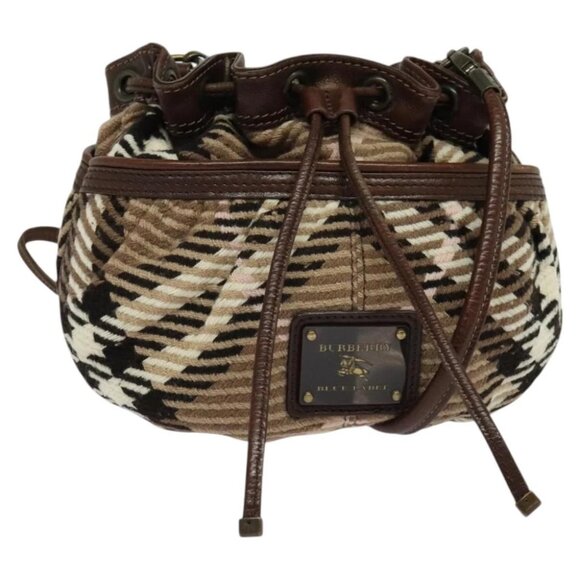 BURBERRY Nova Check Blue Label Shoulder Bag Wool Brown Auth yk18434 - Picture 1 of 14